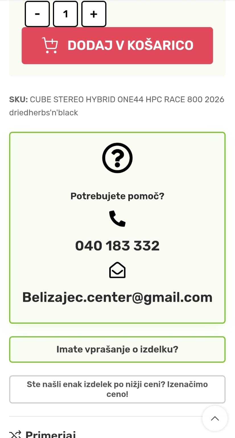 Gumb za oddajo zahtevka za izenačitev cene na strani izdelka