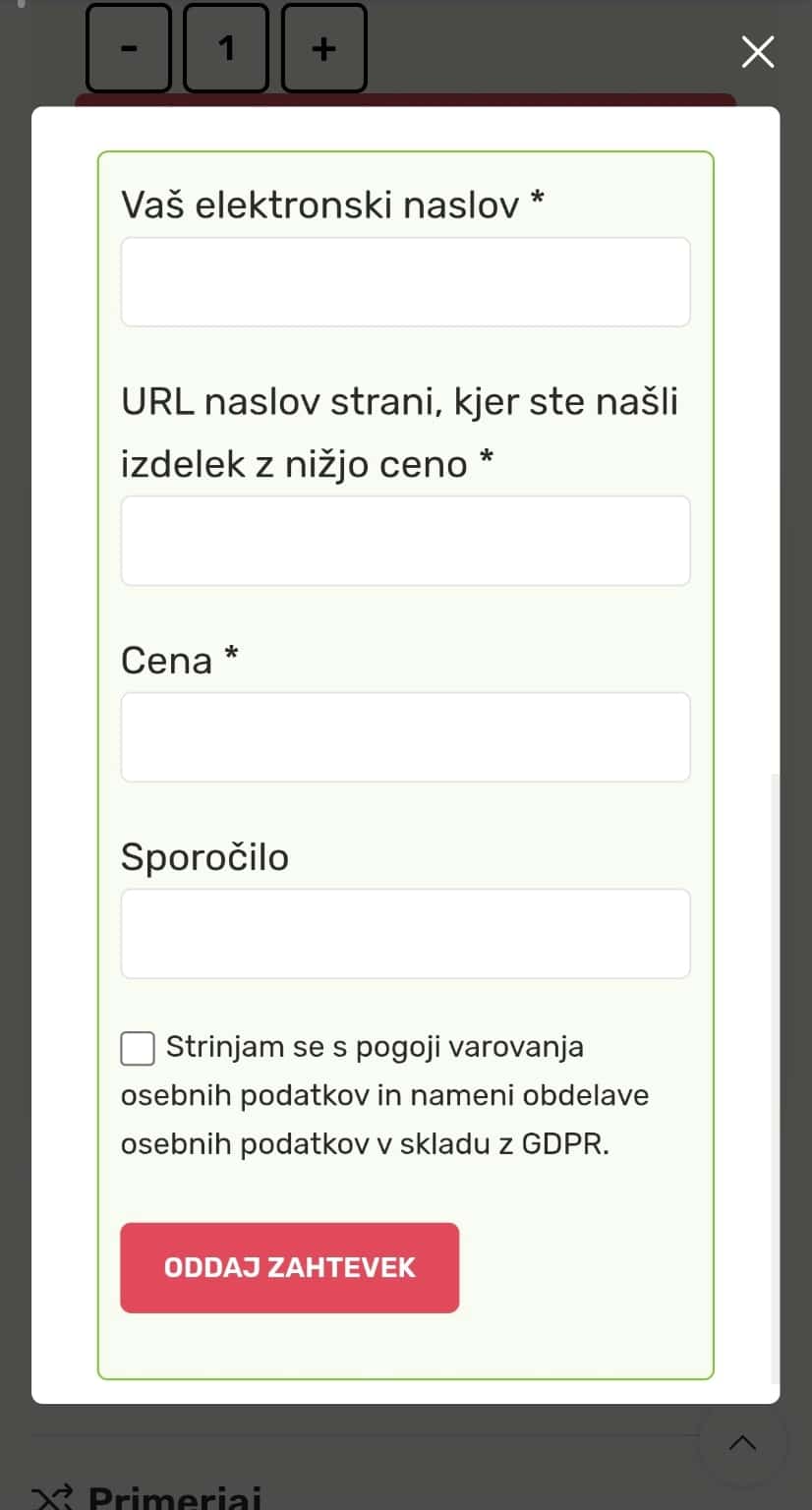 Obrazec za oddajo zahtevka za izenačitev cene